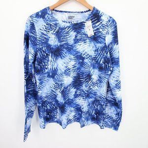 Lands End Rash Guard Size Medium Blue Tie Dye Long Sleeve Round Neck UPF NWT